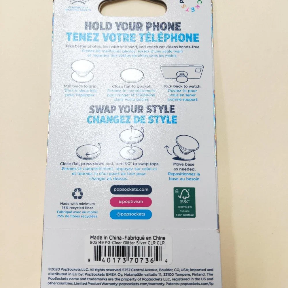 PopSockets PopGrip Silver sparkly Phone Grip